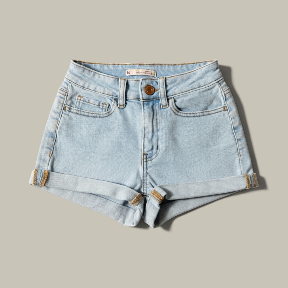 SO Curvy Shortie Denim Shorts Womens 0 24W Light Blue High Rise Cuffed